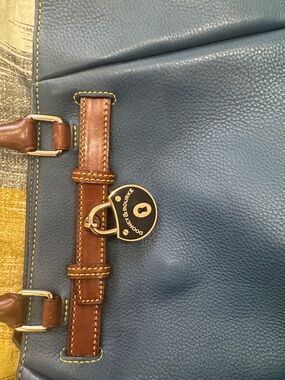 Dooney & Bourke Navy Pebbled Leather Satchel with Brown Trim